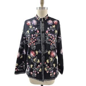 220 Hickory Wool blend Embroidered Floral Button down Sweater Sz L